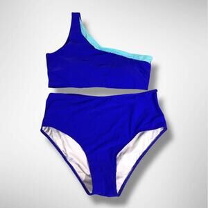 NWOT MOOSLOVER Two Piece Cutout One Shoulder High Waisted Swimsuit, L (12-14)